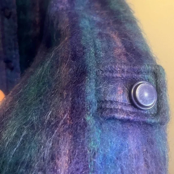 Fashion Gallery Blue Purple Mohair Wool Plaid Longline Coat M - Picture 9 of 14